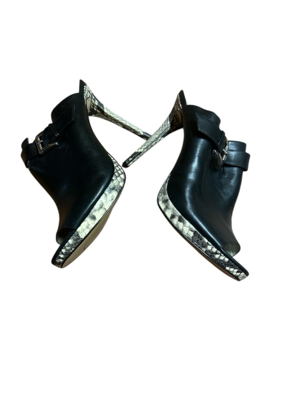 Michael Black Leather Buckle Mule Sandals - Picture 1 of 7